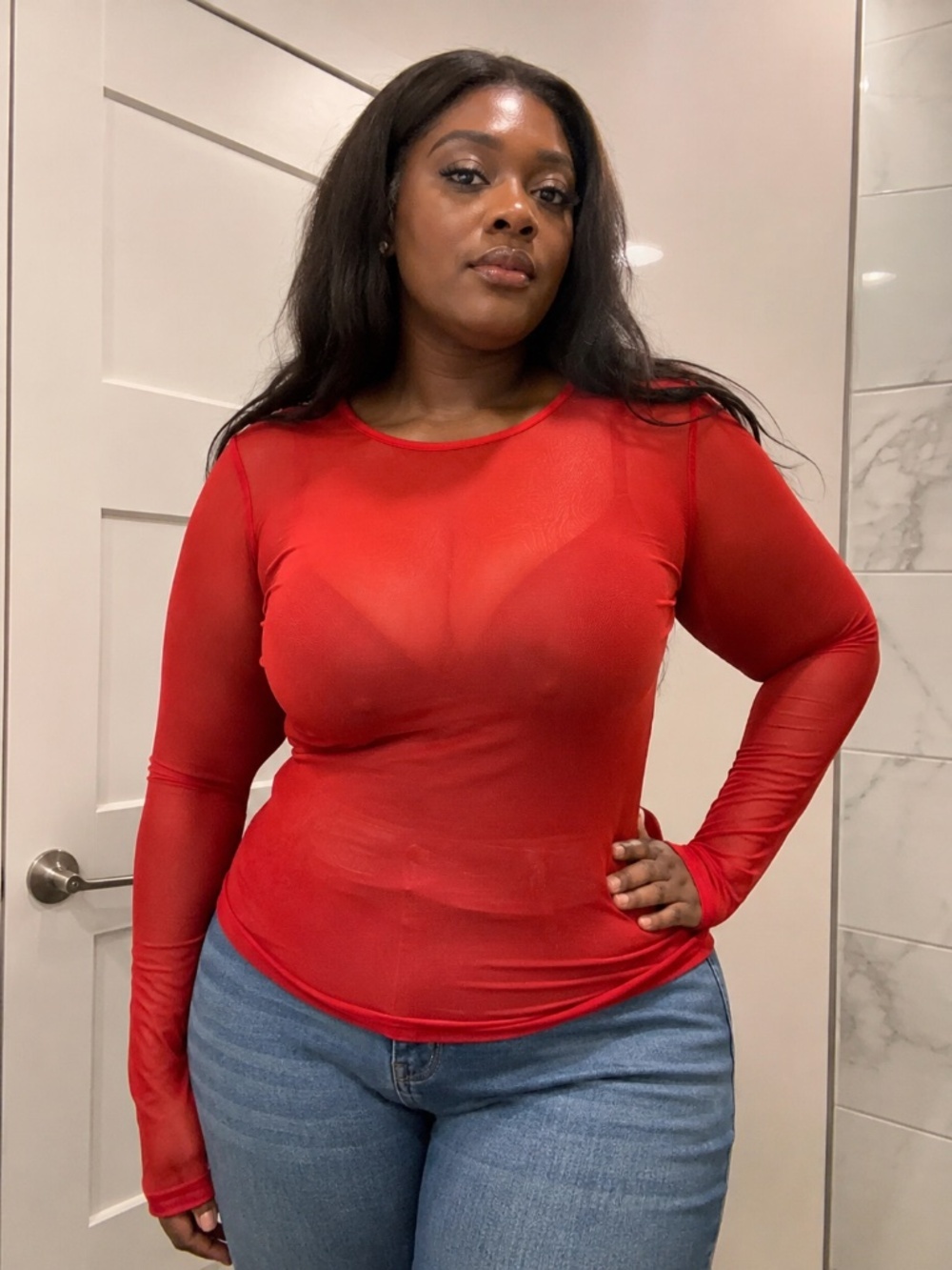 Red see through top